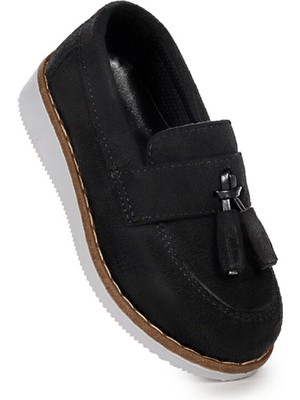 Kiko Kids Papyonlu Erkek Bebek Sünnet Ayakkabısı Süet Siyah Düz Taban Slip On Tasarım