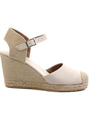 Bambi Vizon/Natural Hasır Kadın Dolgu Topuklu Lüks Süet Suni Deri Taban Tipi