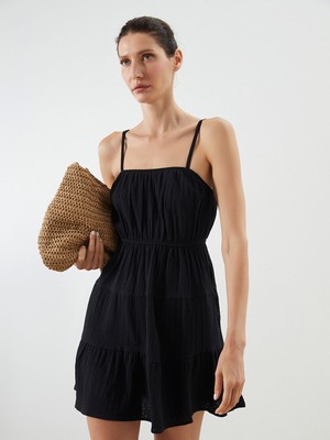 Lc Waikiki Yeni Sezon Kare Yaka Dokulu Katkat Mini Elbise