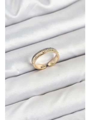 Ayder Timya Pirinç Gold Renk Sıralı Zirkon Taşlı Kutup Yıldızı Model Kadın Yüzük - TJ-BYK3836 TG/Tmya1395 225601