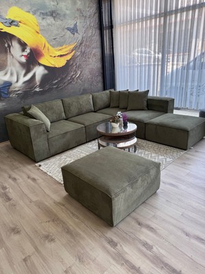 Erduran Mobilya Angelo 6 Modül Sırt Minderli Fitilli Kadife Köşe Koltuk Takımı