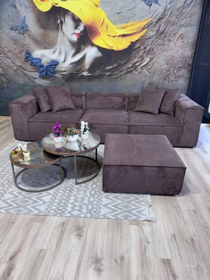 Erduran Mobilya Angelo 4 Modül Acı Kahve Fitilli Kadife Köşe Koltuk Takımı