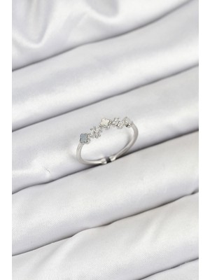 Ayder Timya Pirinç Gümüş Renk Minimal Yonca Detaylı Kadın Yüzük - TJ-BYK3843 TG/Tmya1395 225608