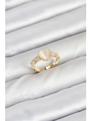 Ayder Timya Pirinç Gold Renk Zirkon Taşlı Kalpli Kadın Yüzük - TJ-BYK3856 TG/Tmya1395 225621