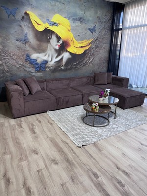 Erduran Mobilya Angelo 5 Modül Acı Kahve Fitilli Kadife Köşe Koltuk Takımı