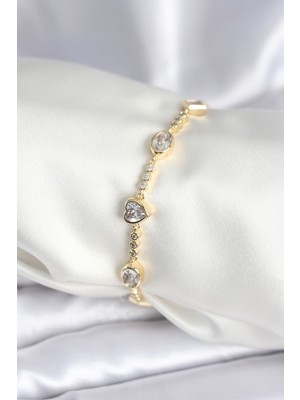 Ayder Timya Pirinç Gold Renk Zirkon Taşlı Kalpli Model Kadın Bileklik - TJ-BB7967 TG/Tmya1395 225701
