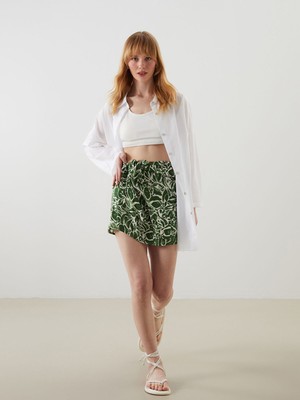 Lc Waikiki Yeni Sezon Beli Bağlamalı Desenli Kadın Plaj Şort Etek