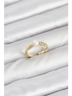 Ayder Timya Pirinç Gold Renk Göbek İnci Model Kadın Yüzük - TJ-BYK3886 TG/Tmya1395 225651