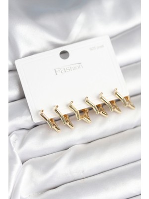 Ayder Timya Yıldız Model Gold Renk 925 Ayar Gümüş Çivili Kadın Küpe Seti - TJ-BKP11278 TG/Tmya1395 225841