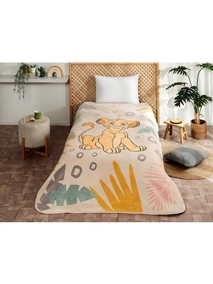 Lion Çizgi Film Karakteri Pamuk-Polyester Karışım Battaniye, Turuncu, Kremrengi, Sarı, Tek Kişilik