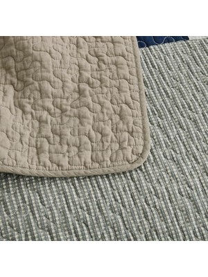 Addy 3 Parça Lacivert Beyaz Gri Boz Kahverengi Ekose Yama Işi Yorgan Seti - Önceden Yıkanmış Pamuk Pike - Hafif Ters Çevrilebilir Yatak Örtüsü, Battal Boy