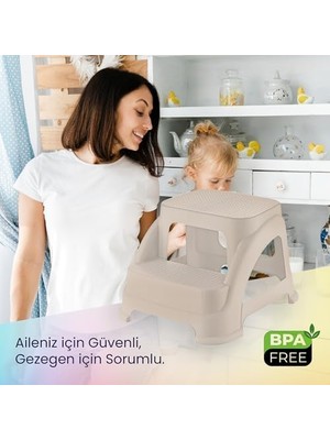 Merdivo Çocuk Basamağı – Güvenli Adımlar, Kaymaz Taban ve Banyo Eğitimi Için Destekleyici Tasarım (Bej)