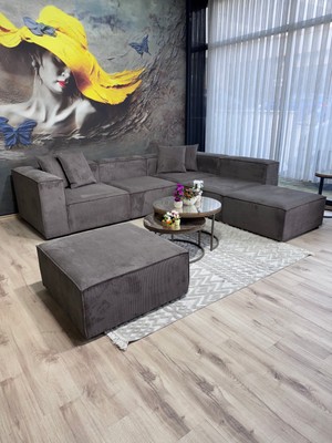 Erduran Mobilya Angelo 6 Modül Fitilli Kadife Köşe Koltuk Takımı