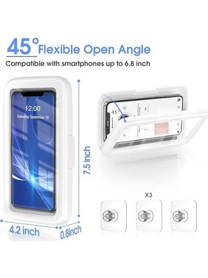 360° Döner Su Geçirmez Duş Telefon Tutucu, Buğu Önleyici Hd Dokunmatik Ekranlı Banyo Telefon Kutusu, 7’’ Evrensel Uyumlu, Duvar Montajlı, 19×11×3 cm