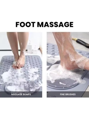 Duş Matı, Küvet Paspası, Güçlü Vantuzlu, Su Tahliyeli, Masaj, Fırçalı Kaymaz Tabanlı Banyo Paspası Duş Kaydırmazı Vantuzlu 36 x 69,5 cm (Gri)