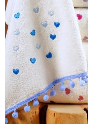 6 Adet Kalpli Nakışlı - Kalp Desenli El ve Yüz Havlu Seti - Mutfak Havlusu 30X50 cm Çok Renkli-30 x 50