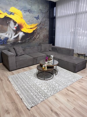 Erduran Mobilya Angelo 5 Modül Fitilli Kadife Köşe Koltuk Takımı