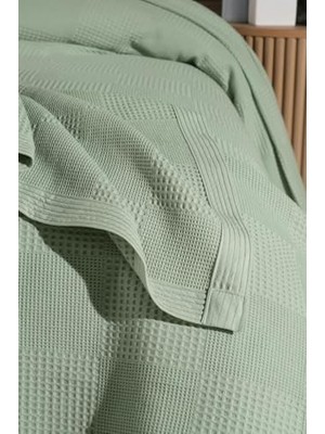 Waflle Desenli Pike BATTANIYE%100 Pamuk Kalın Iplik Yumuşak Battal Boy 240 x 260 (Yeşil)