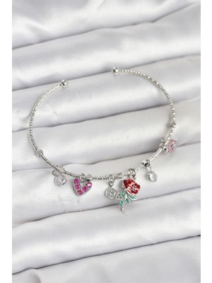 Ayder Timya Gül Charmlı Gümüş Renk Pirinç Kadın Bileklik - TJ-BB8044 TG/Tmya1395 225938