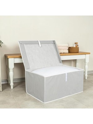 Çok Amaçlı Depolama Saklama Kutusu, Kapaklı Organizer Sandık, Katlanabilir Hurç, Cırt Cırtlı (Gri, 60 x 40 x 30)