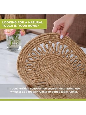 Modern Doğal Jüt Dokuma Masa Örtüsü, Örgülü Sehpa Yolluğu, Oval Masa Örtüsü Yemek Masası Veya Teras Için (Standart)