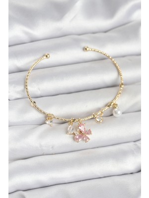 Ayder Timya Pembe Kelebek Charmlı Gold Renk Kadın Bileklik - TJ-BB8031 TG/Tmya1395 225925