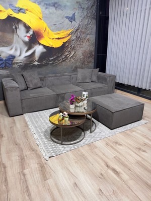 Erduran Mobilya Angelo 4 Modül Antrasit Fitilli Kadife Köşe Koltuk Takımı