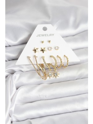 Ayder Timya 6 Çift Kadın Küpe Seti Gold Renk - TJ-BKP11318 TG/Tmya1395 226020