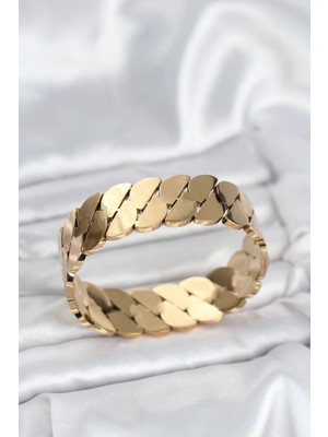 Ayder Timya 316L Çelik Gold Renk Ezme Zincir Model Kadın Kelepçe Bileklik - TJ-BB8074 TG/Tmya1395 226066