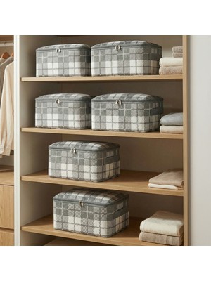 Nacarev 5 Adet Küçük Boy Kare Desenli Ekose Gri Baza Altı Valiz Bavul Içi Düzenleyici Hurç Seti 30X20X15 cm