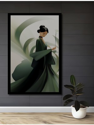 Petmudo AVM Asya Kadını Sulu Boya Görünümlü Modern Sanat Ahşap Ev,antre,ofis,mutfak Tablo Çerçeve Görünümlü