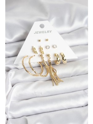 Ayder Timya Gold Renk Pirinç Kadın 6 Çift Küpe Seti - TJ-BKP11317 TG/Tmya1395 226019