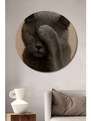 Petmudo AVM Sevimli Kedi Pati Dokunuşu Yağlı Boya Görünümlü Ahşap Dekoratif Tablo Yuvarlak Duvar Tablosu