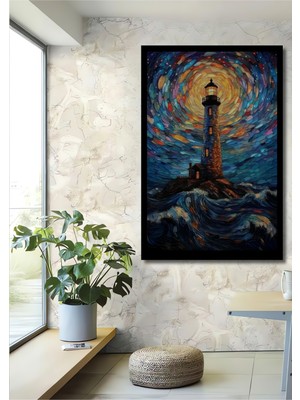 Petmudo AVM Deniz Feneri Ofis,mutfak,yatak Odası Tablosu Yağlı Boya Görünümlü Soyut Sanat Çerçeve Görünümlü