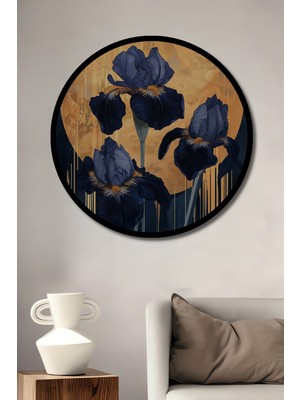 Petmudo AVM Büyülü Irisler Yağlı Boya Görünümlü Dekoratif Ahşap Tablo Yuvarlak Duvar Tablosu Çerçeve Görünümlü