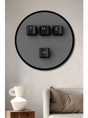 Petmudo AVM The End Yazılı Tuşlar Dekoratif Ahşap Tablo Yuvarlak Duvar Tablosu Çerçeve Görünümlü
