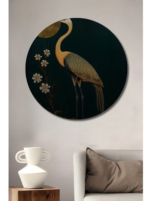 Petmudo AVM Sultan Leylek ve Ay Çiçeği Yağlı Boya Görünümlü Ahşap Dekoratif Tablo Yuvarlak Duvar Tablosu