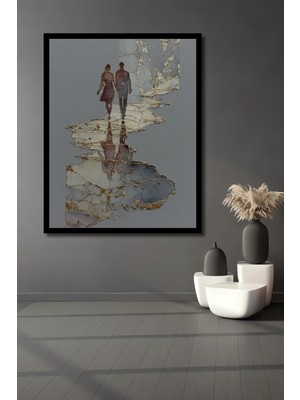 Petmudo AVM Aşk Yürüyüşü Altın Varak Baskı Ahşap Ev,antre,salon,ofis,mutfak,yatak Odası Tablo Çerçeve Görünümlü