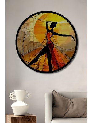 Petmudo AVM Dansçı Silüeti Yağlı Boya Görünüm Modern Sanat Ahşap Tablo Yuvarlak Duvar Tablosu Çerçeve Görünüm