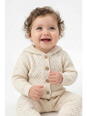 Trikomer Triko Kapuşonlu Petek Desenli Soft Bebek Tulumu