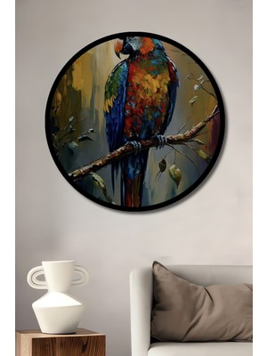 Petmudo AVM Canlı Renkler Sultan Papağanı Yağlı Boya Görünüm Ahşap Tablo Yuvarlak Duvar Tablosu Çerçeve Görünüm