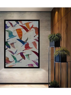 Petmudo AVM Kanat Sesleri Sulu Boya Görünümlü Ahşap Ev,antre,ofis,mutfak,yatak Odası Tablo Çerçeve Görünümlü