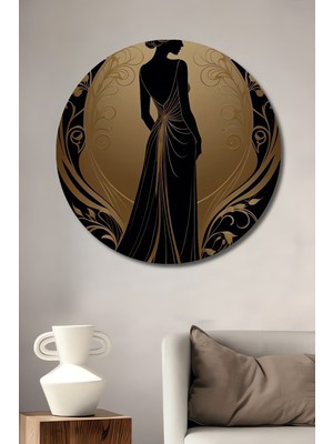 Petmudo AVM Zarif Kadın Silüeti Yağlı Boya Görünümlü Sanat Tablosu Dekoratif Ahşap Tablo Yuvarlak Duvar Tablosu