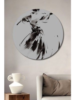 Petmudo AVM Samuray Kılıç Dansı Siyah Beyaz Görünümlü Dekoratif Ahşap Tablo Yuvarlak Duvar Tablosu