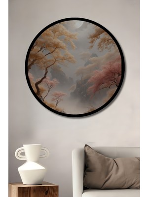 Petmudo AVM Ay Işığında Saklı Bahçe Yağlı Boya Görünümlü Sanat Tablosu Yuvarlak Duvar Tablosu Çerçeve Görünümlü