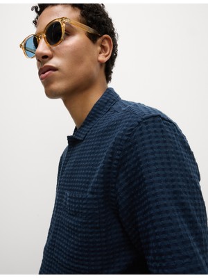 Marks & Spencer Pamuk Karışımlı Dokulu Ekose Gömlek