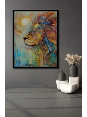 Petmudo AVM Aslan Desenli Sulu Boya Görünümlü Modern Sanat Ahşap Ev,antre,ofis,mutfak Tablo Çerçeve Görünümlü