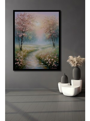 Petmudo AVM Saklı Bahçe Manzarası Yağlı Boya Görünümlü Ahşap Ev,antre,salon,ofis,mutfak Tablo Çerçeve Görünümlü