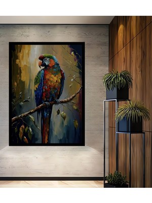 Petmudo AVM Canlı Renkler Sultan Papağanı Yağlı Boya Görünümlü Ahşap Ofis,mutfak Tablo Çerçeve Görünümlü