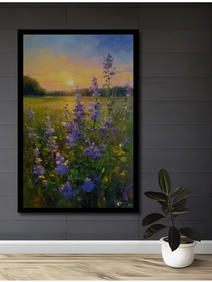 Petmudo AVM Mor Kır Çiçekleri Yağlı Boya Görünümlü Ahşap Ev,antre,ofis,yatak Odası Tablo Çerçeve Görünümlü